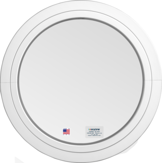 Model 200 round stationary window with white frame.
